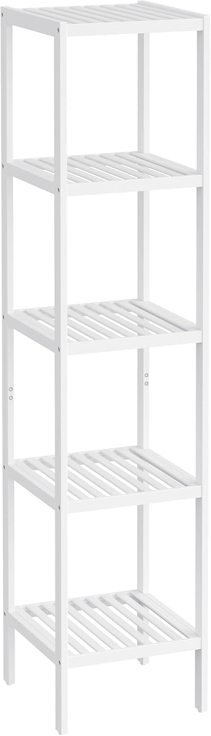 SONGMICS Bamboo Storage Shelf, 4-Tier Shelving Unit, Multifunctional, in the Entryway, Bathroom, Living Room, Balcony, Kitchen, 13 x 13 x 38.6 Inches, Light Bamboo UBCB54Y