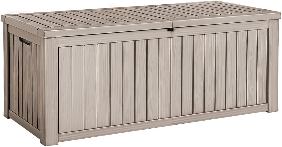 Devoko 100 Gallon Waterproof Large Resin Deck Box Indoor Outdoor Lockable Storage Container for Patio Furniture Cushions Garden Tools (100 Gallon, Black)