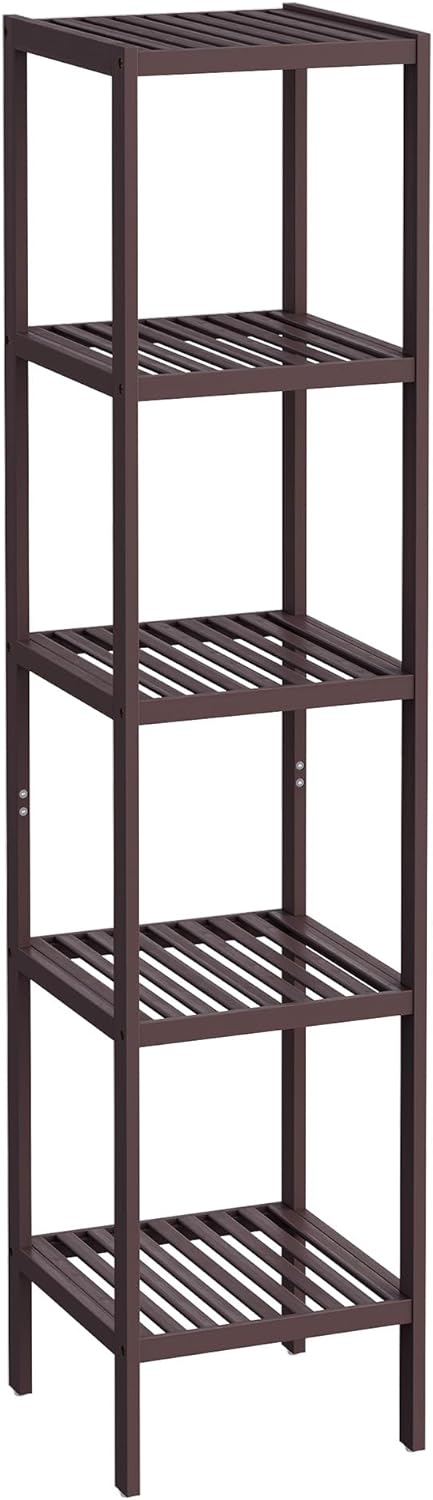 SONGMICS Bamboo Storage Shelf, 4-Tier Shelving Unit, Multifunctional, in the Entryway, Bathroom, Living Room, Balcony, Kitchen, 13 x 13 x 38.6 Inches, Light Bamboo UBCB54Y