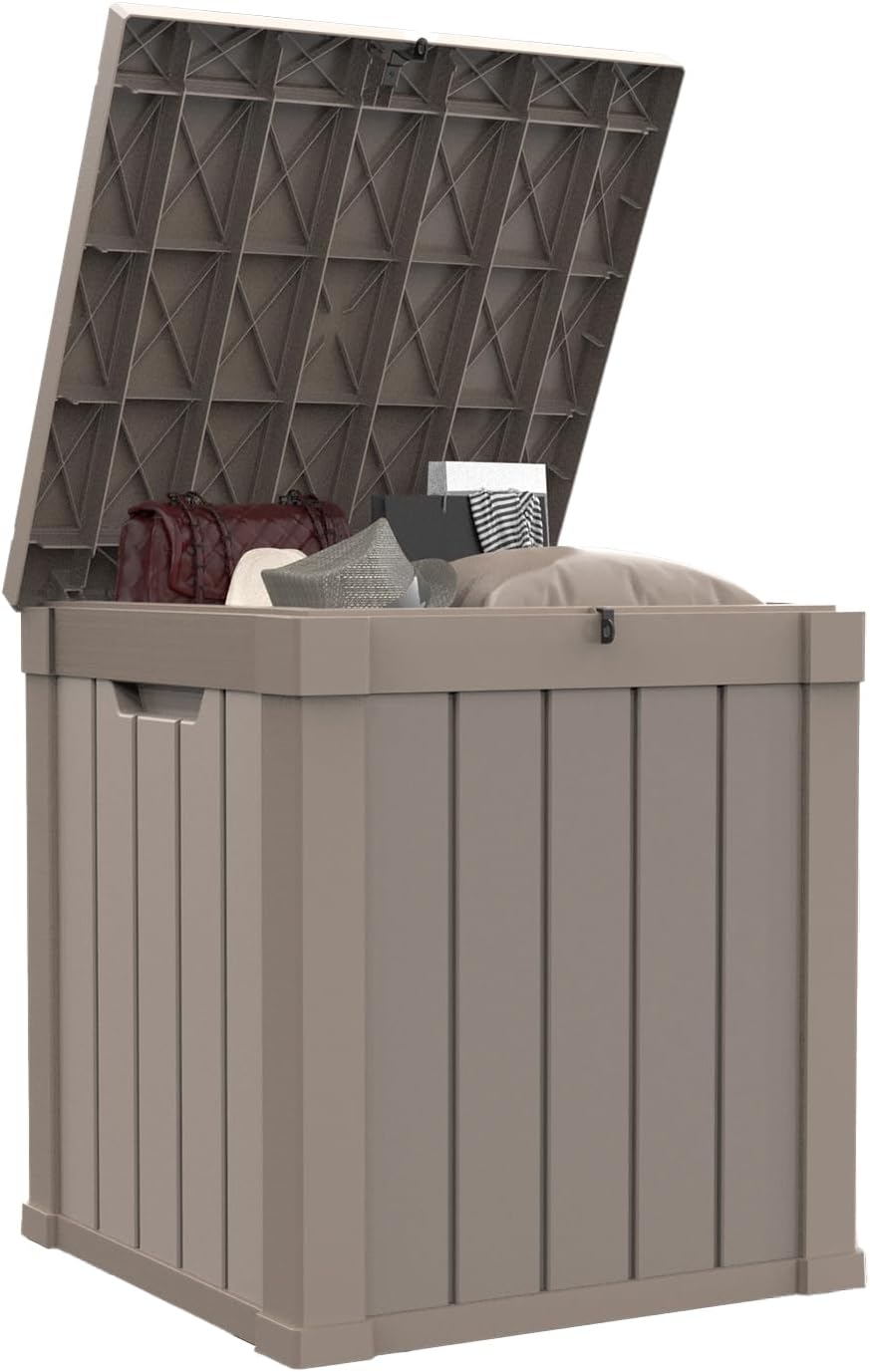 MAIUSCOLI 150 Gallon Waterproof Outdoor Storage Box,Resin Deck Box,Lockable Outside Storage Box Container for Patio Furniure,Garden,Tools (150 Gallon,Black)