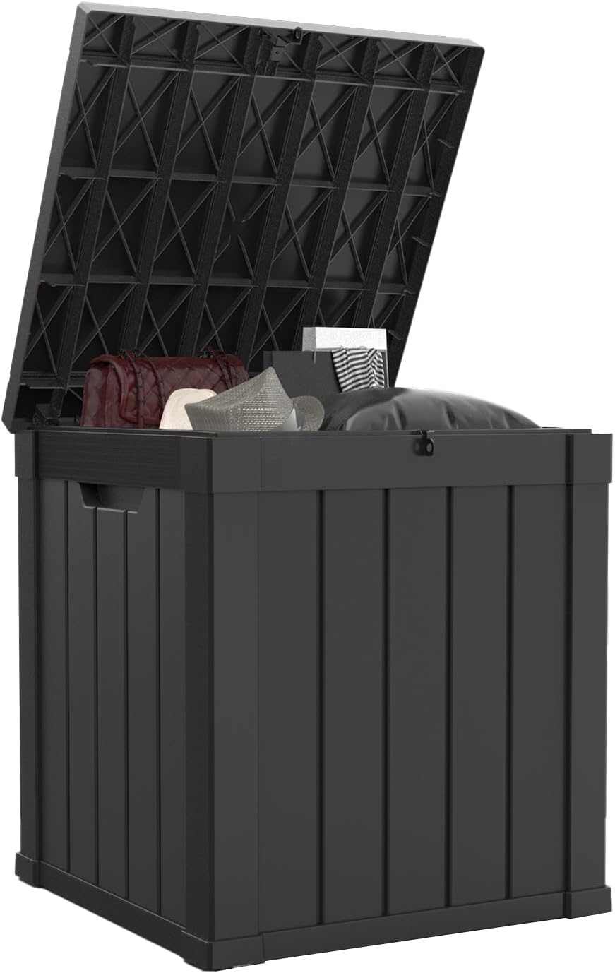 MAIUSCOLI 150 Gallon Waterproof Outdoor Storage Box,Resin Deck Box,Lockable Outside Storage Box Container for Patio Furniure,Garden,Tools (150 Gallon,Black)
