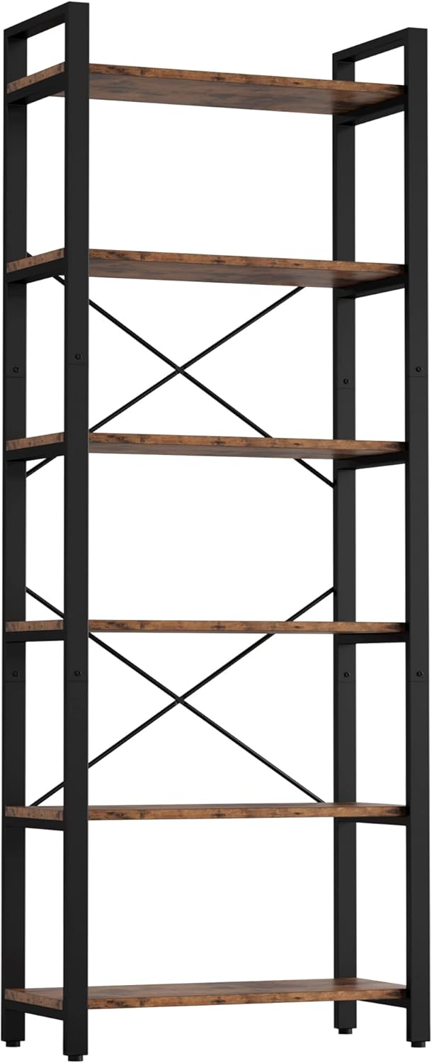 IRONCK Bookshelf 6-Tier Ladder Shelf 110lbs Display Shelf Vintage Industrial Style Bookcase for Home Office, Living Room