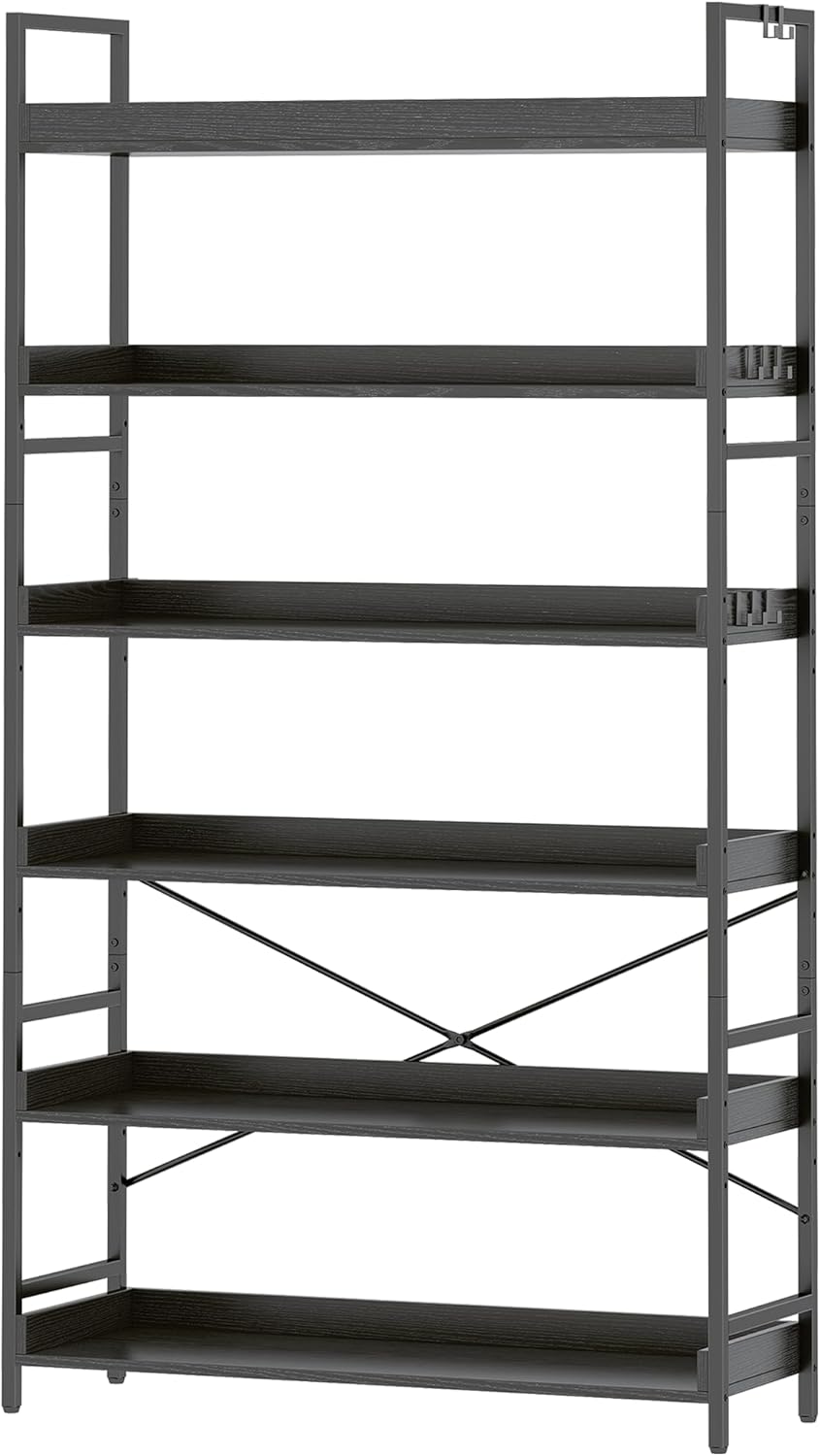 HCHQHS Bookshelf, Adjustable Industrial Bookcase, Vertical Tall Book Shelf, Wood and Black Metal Open Bookshelves for Home Office, Living Room, Bedroom (Rustic Brown, 6-Tier (31" W x 70" H))