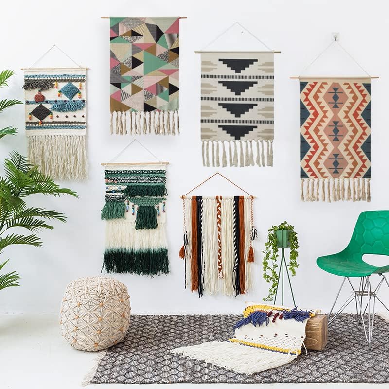 Macrame Woven Wall Tapestry Hanging Art, 20x34 Extra Large Boho Chic Bohemian Morocco Blue Orange Triangle Pyramid Geometric Tapestries Decor for Apartment Dorm Kids Living Room Bedroom Door Entrance