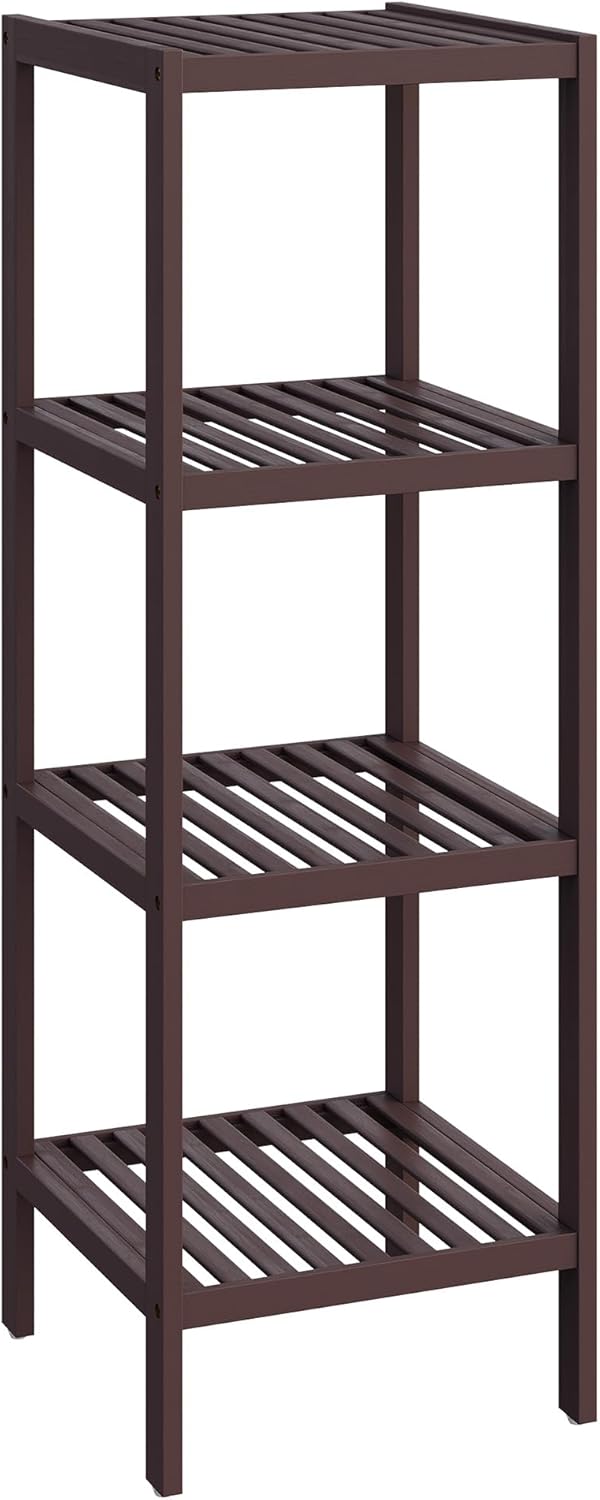 SONGMICS Bamboo Storage Shelf, 4-Tier Shelving Unit, Multifunctional, in the Entryway, Bathroom, Living Room, Balcony, Kitchen, 13 x 13 x 38.6 Inches, Light Bamboo UBCB54Y