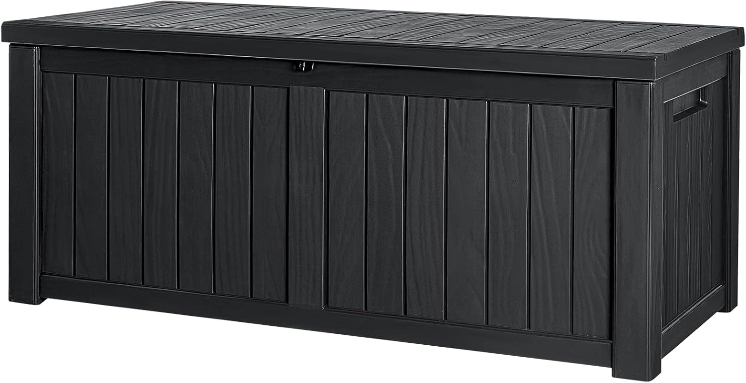 Devoko 100 Gallon Waterproof Large Resin Deck Box Indoor Outdoor Lockable Storage Container for Patio Furniture Cushions Garden Tools (100 Gallon, Black)