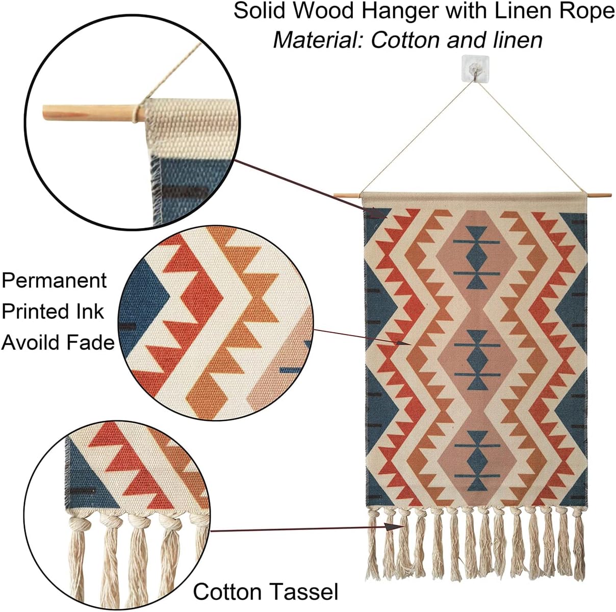 Macrame Woven Wall Tapestry Hanging Art, 20x34 Extra Large Boho Chic Bohemian Morocco Blue Orange Triangle Pyramid Geometric Tapestries Decor for Apartment Dorm Kids Living Room Bedroom Door Entrance