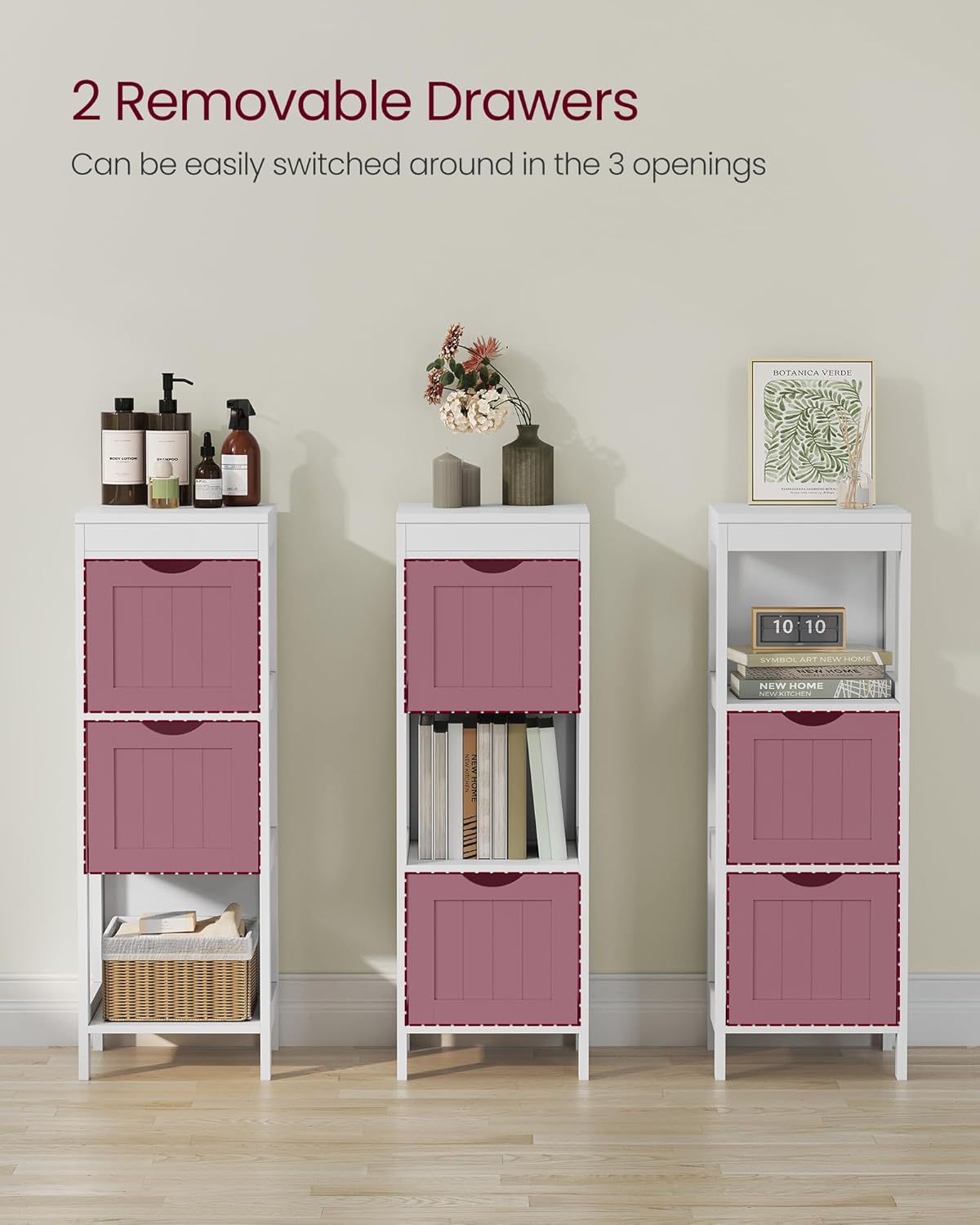 VASAGLE Storage Cabinet, Storage Organizer Rack Stand for Bathroom, Living Room, Bedroom, Multifunctional Corner Unit, 2 Drawers, 35 Inches in Height, White UBBC42WT