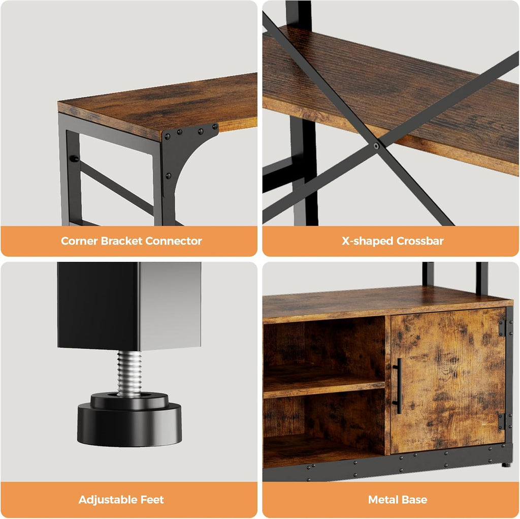 IRONCK Bookshelves 6 Tiers 73.1 inch Tall Industrial Bookshelf with Doors, Bookcase and Display Shelf, Open Storage Cabinet for Living Room, Home Office