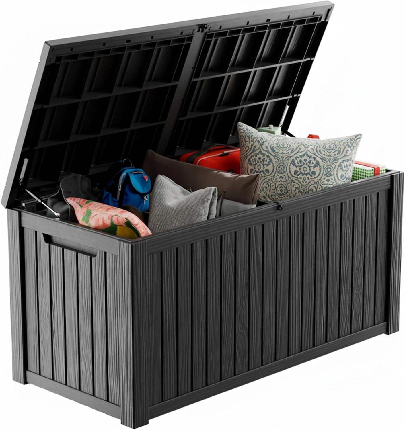 MAIUSCOLI 150 Gallon Waterproof Outdoor Storage Box,Resin Deck Box,Lockable Outside Storage Box Container for Patio Furniure,Garden,Tools (150 Gallon,Black)