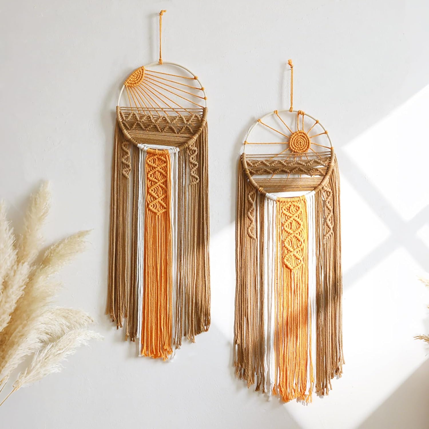 3 Pack Macrame Wall Hanging Tapestry Sunrise Sunset Wall Art Set, Hand Woven Boho Tapestries Colorful Sun Wall Decor for Bedroom Living Room Apartment (3 Pcs)