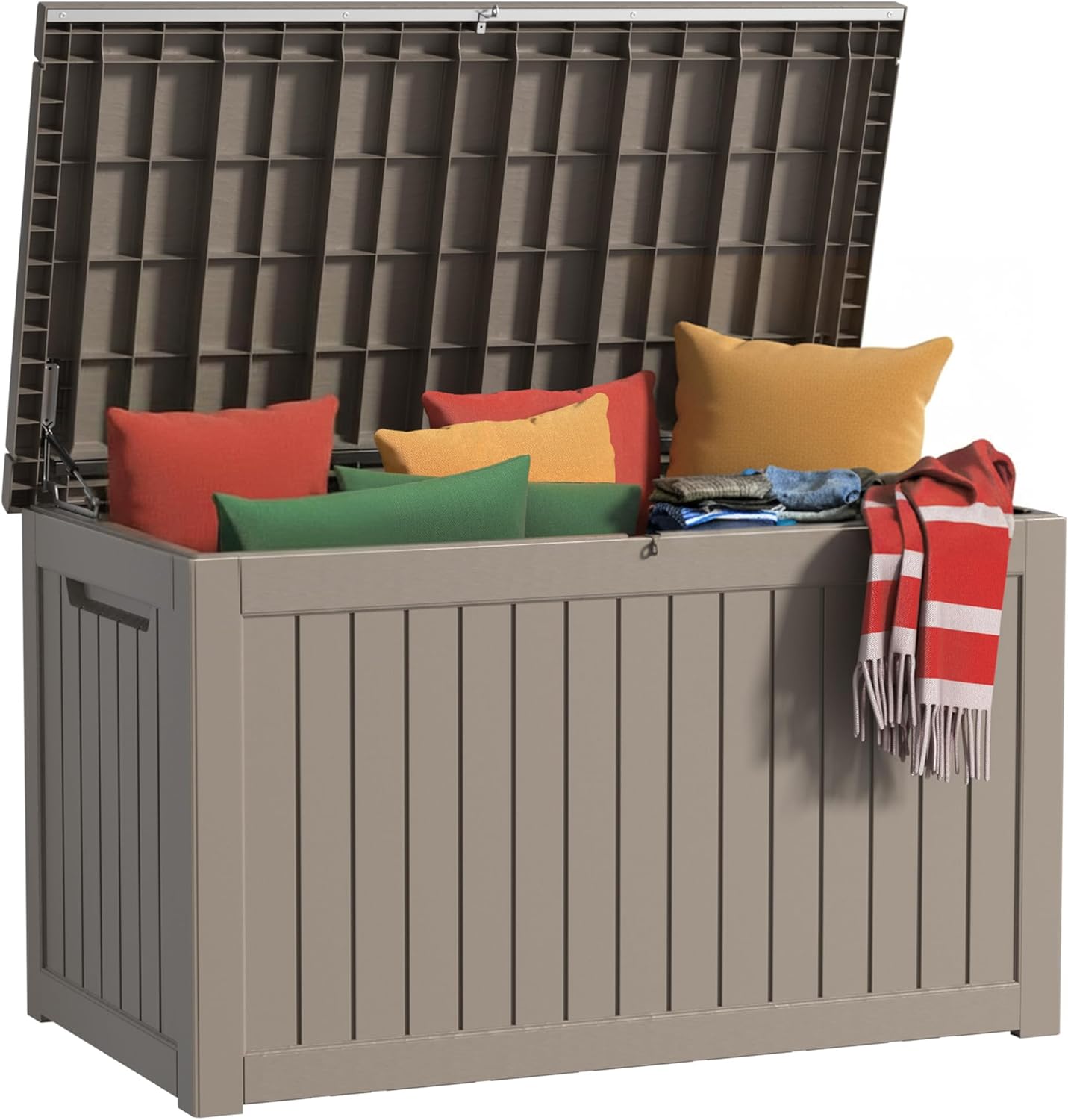 MAIUSCOLI 150 Gallon Waterproof Outdoor Storage Box,Resin Deck Box,Lockable Outside Storage Box Container for Patio Furniure,Garden,Tools (150 Gallon,Black)