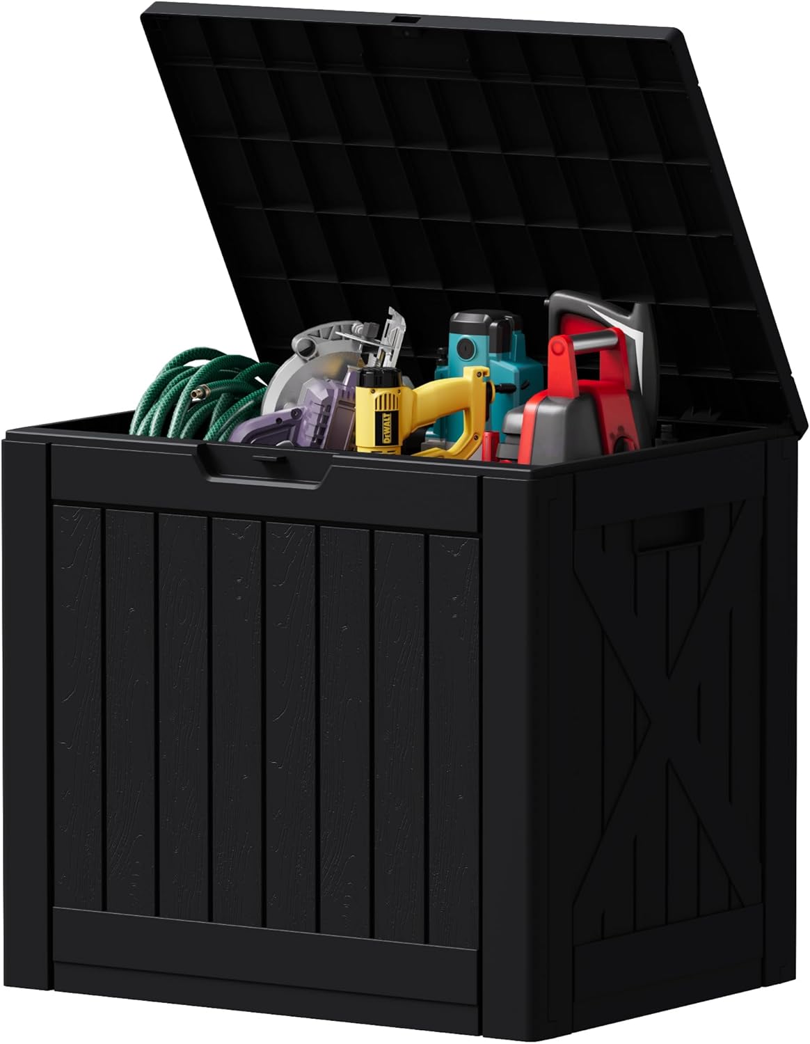 Devoko 78 Gallon Deck Box, Waterproof Resin Outdoor Storage Box for Outside and Patio, Outdoor Storage Bench Lockable for Patio Furniture, Garden Tools and Pool Supplies (Black, 78 Gallon)