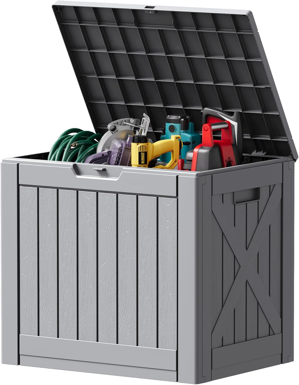 Devoko 78 Gallon Deck Box, Waterproof Resin Outdoor Storage Box for Outside and Patio, Outdoor Storage Bench Lockable for Patio Furniture, Garden Tools and Pool Supplies (Black, 78 Gallon)