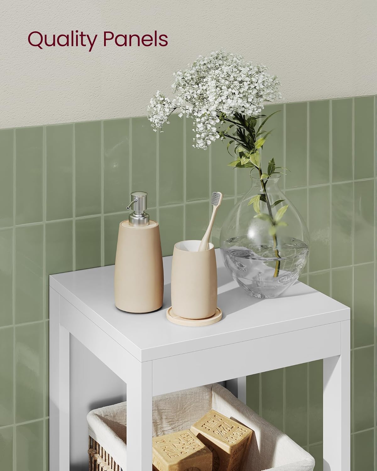 VASAGLE Storage Cabinet, Storage Organizer Rack Stand for Bathroom, Living Room, Bedroom, Multifunctional Corner Unit, 2 Drawers, 35 Inches in Height, White UBBC42WT