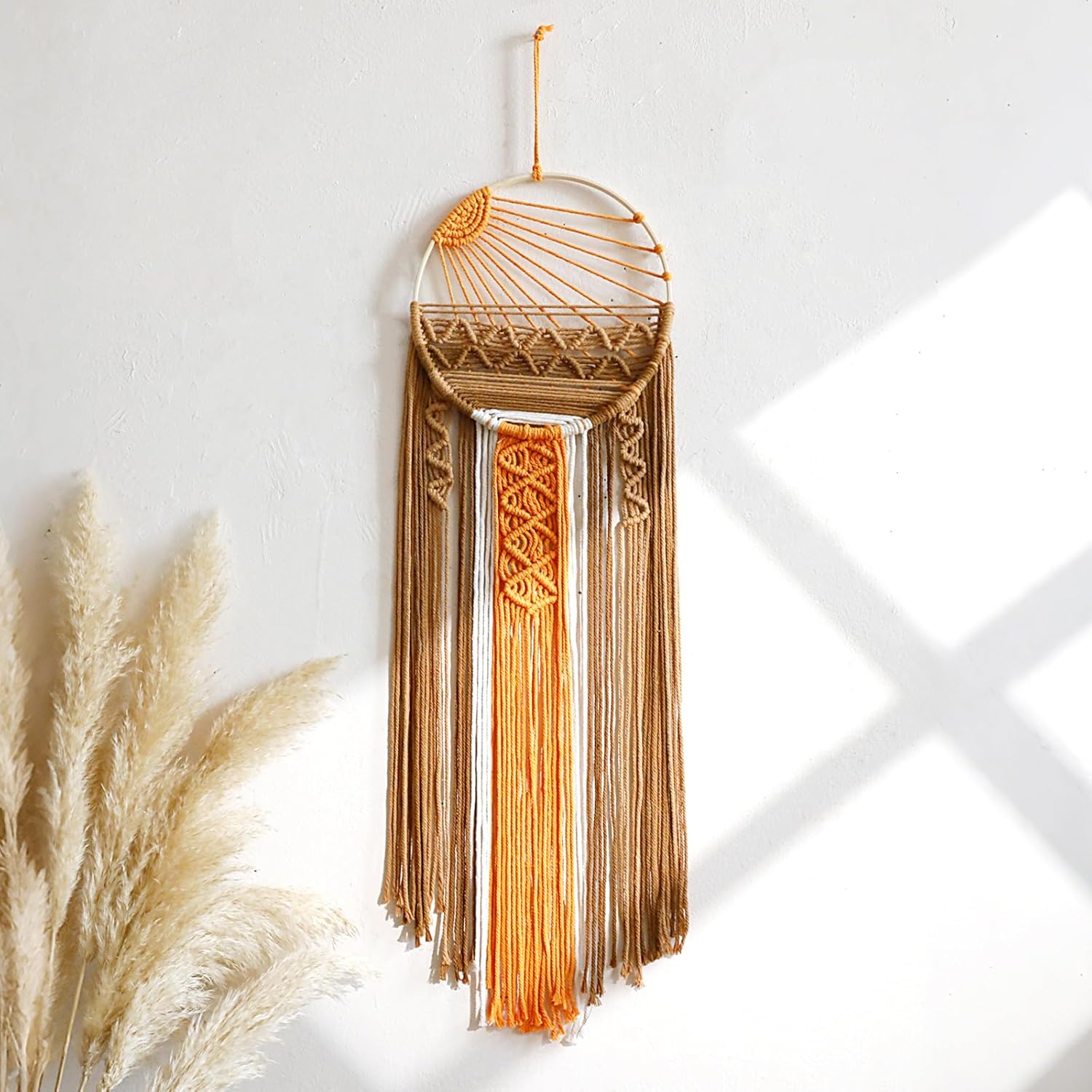 3 Pack Macrame Wall Hanging Tapestry Sunrise Sunset Wall Art Set, Hand Woven Boho Tapestries Colorful Sun Wall Decor for Bedroom Living Room Apartment (3 Pcs)