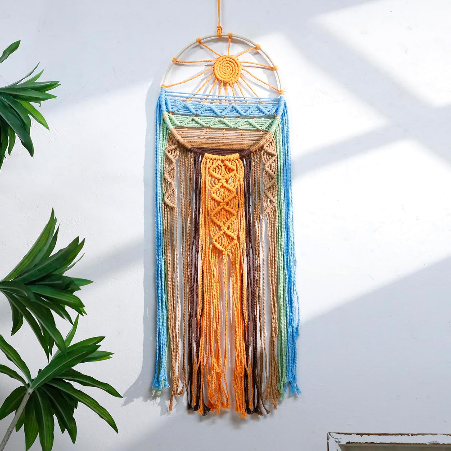 3 Pack Macrame Wall Hanging Tapestry Sunrise Sunset Wall Art Set, Hand Woven Boho Tapestries Colorful Sun Wall Decor for Bedroom Living Room Apartment (3 Pcs)