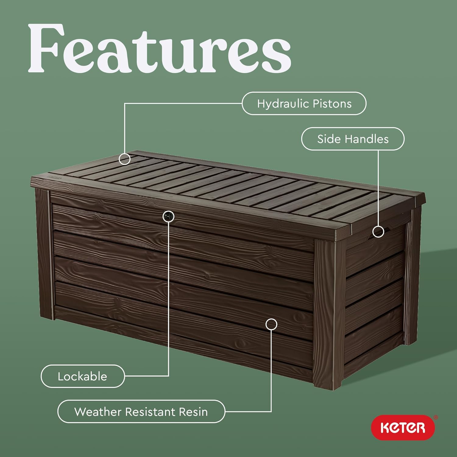 Keter Westwood 150 Gallon Deck Box Organizer, Doubles as 2-Person Bench Seat, Brown – Large Resin Outdoor Storage and Seating with Lockable Lid for Garden, Pool, and Patio