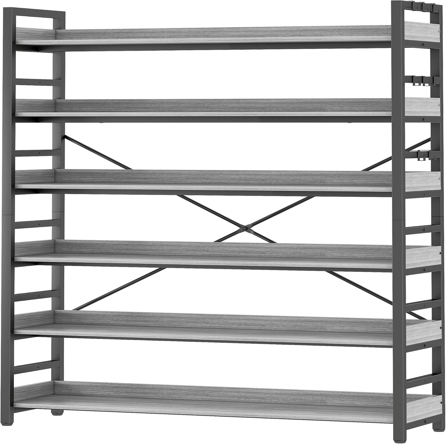 HCHQHS Bookshelf, Adjustable Industrial Bookcase, Vertical Tall Book Shelf, Wood and Black Metal Open Bookshelves for Home Office, Living Room, Bedroom (Rustic Brown, 6-Tier (31" W x 70" H))