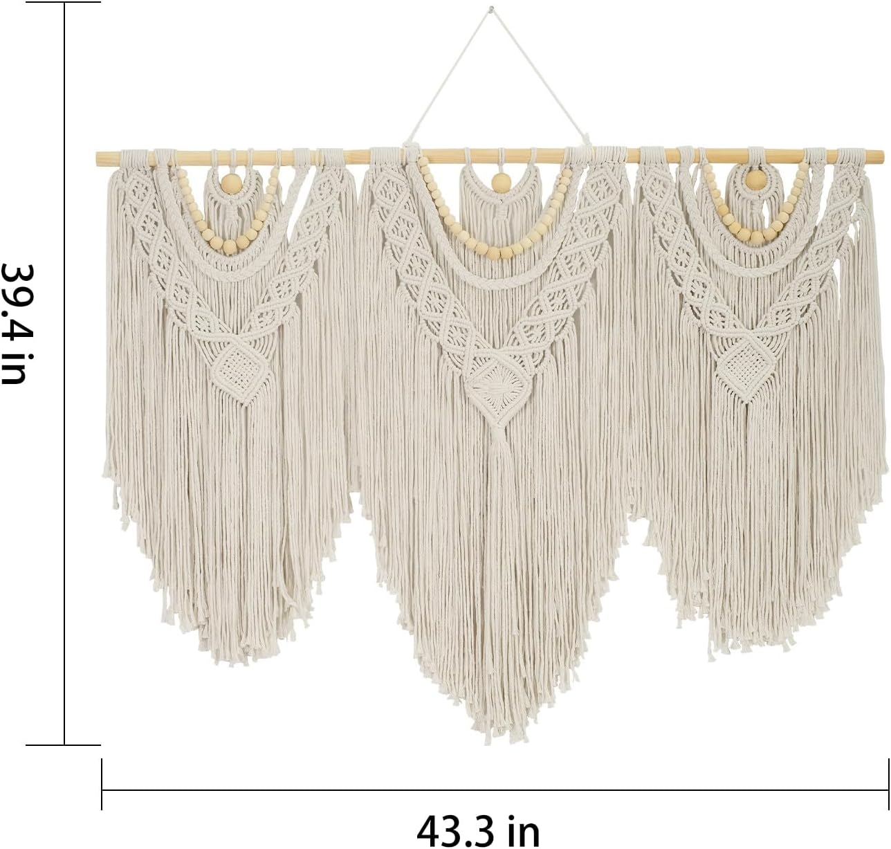 Large Macrame Wall Hanging, Cotton Hand-Woven Boho Tapestry Wall Decor, Above Bed Wall Art, Home Decoration for Bedroom Living Room Apartment Nursery (white, Bead)