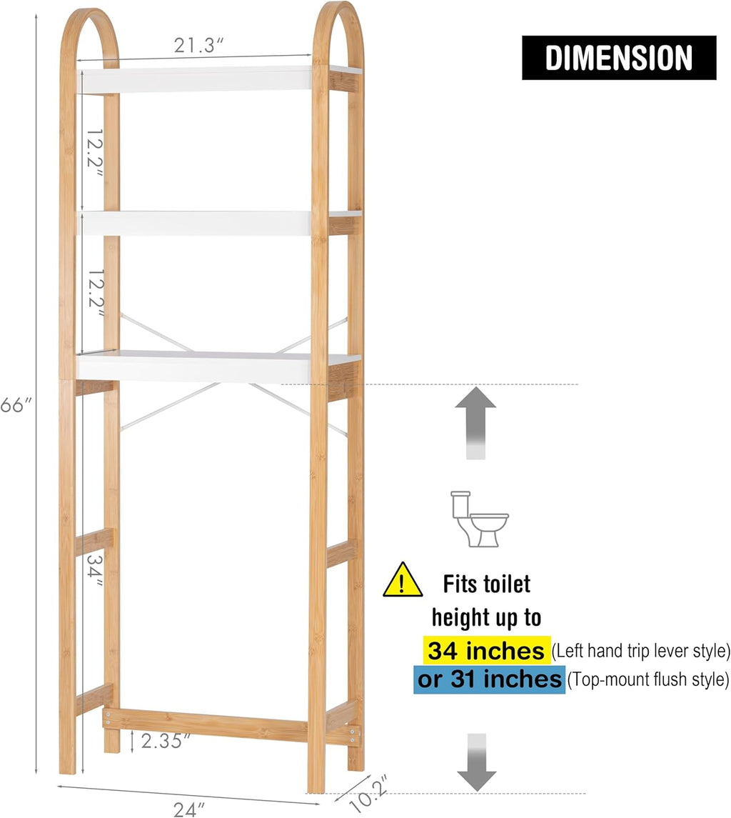 Spirich Over The Toilet Storage Shelf, 3-Tier Over Toilet Bathroom Organizer, Space-Saving Above Toilet Storage Shelf Rack with Bamboo Frame
