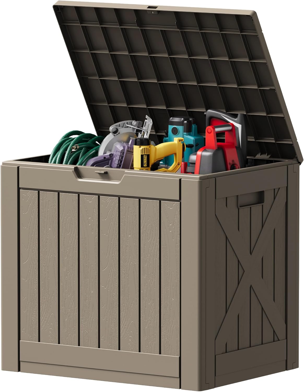 Devoko 78 Gallon Deck Box, Waterproof Resin Outdoor Storage Box for Outside and Patio, Outdoor Storage Bench Lockable for Patio Furniture, Garden Tools and Pool Supplies (Black, 78 Gallon)