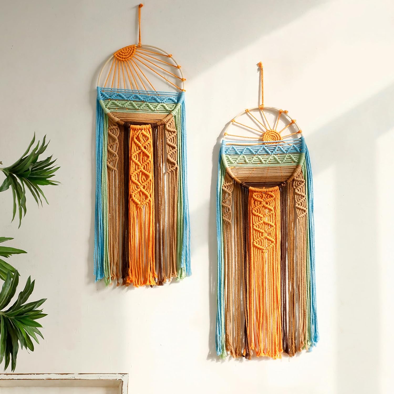 3 Pack Macrame Wall Hanging Tapestry Sunrise Sunset Wall Art Set, Hand Woven Boho Tapestries Colorful Sun Wall Decor for Bedroom Living Room Apartment (3 Pcs)