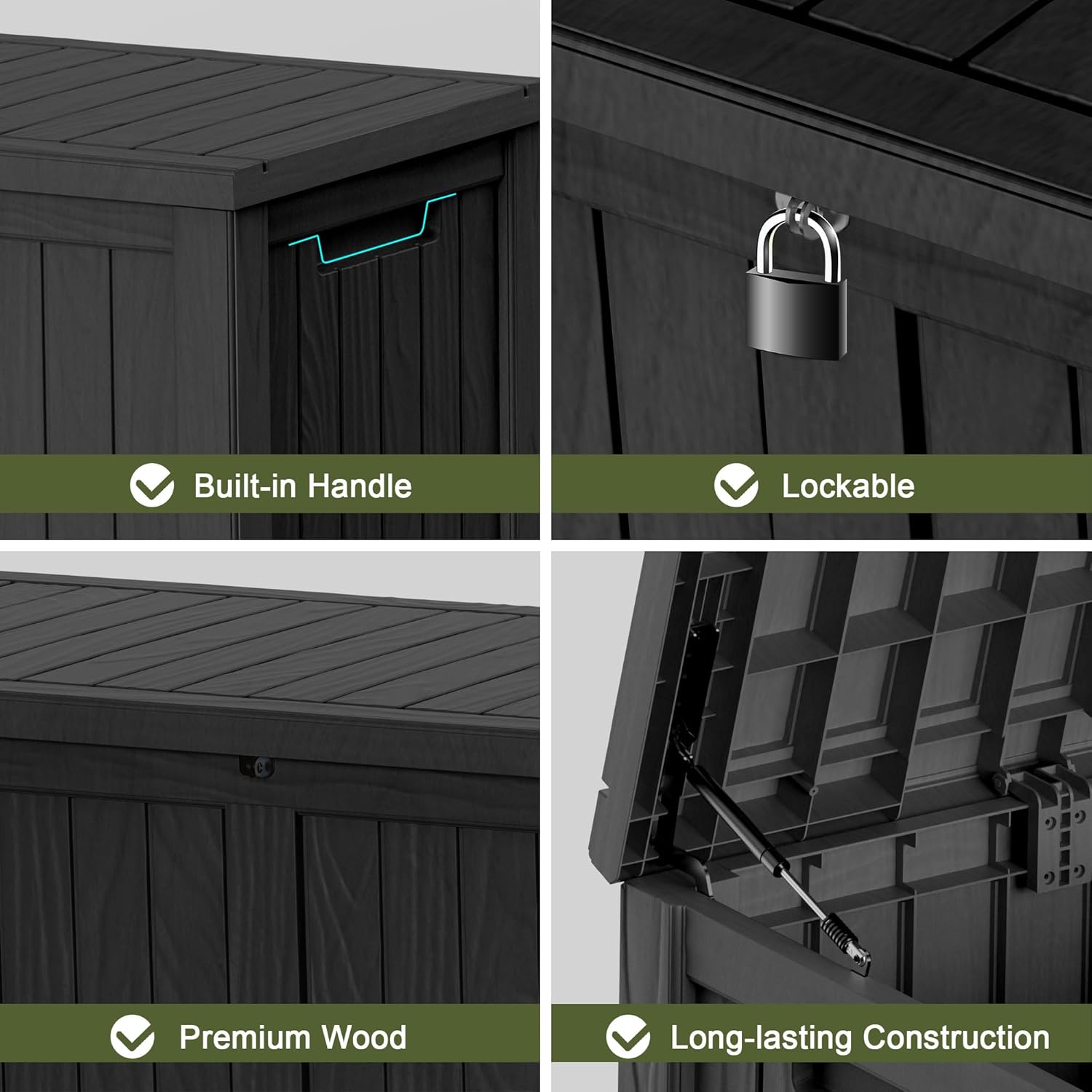 MAIUSCOLI 150 Gallon Waterproof Outdoor Storage Box,Resin Deck Box,Lockable Outside Storage Box Container for Patio Furniure,Garden,Tools (150 Gallon,Black)