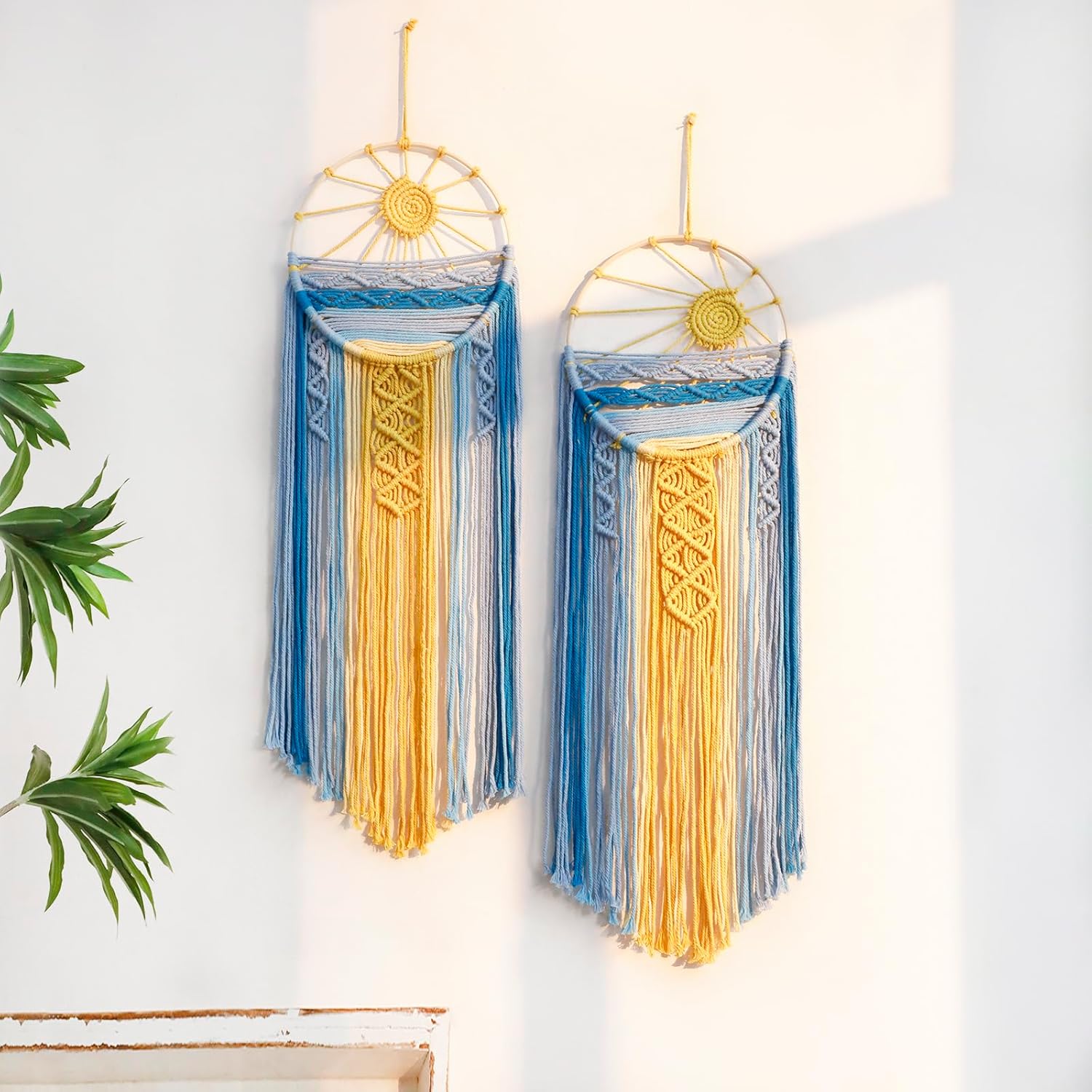 3 Pack Macrame Wall Hanging Tapestry Sunrise Sunset Wall Art Set, Hand Woven Boho Tapestries Colorful Sun Wall Decor for Bedroom Living Room Apartment (3 Pcs)