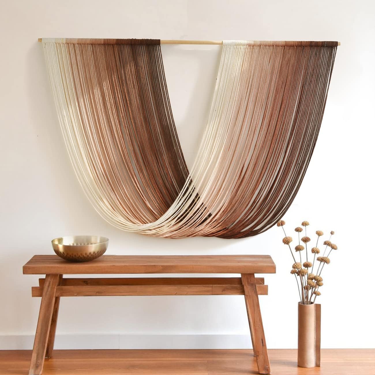 Macrame Wall Hanging Boho Wall Decor Tapestry Dip Dyed Ombre Moss Green Handmade Wall Art Woven Cotton Rope Backdrop with for Bedroom Living Room, 57" W x 39" L