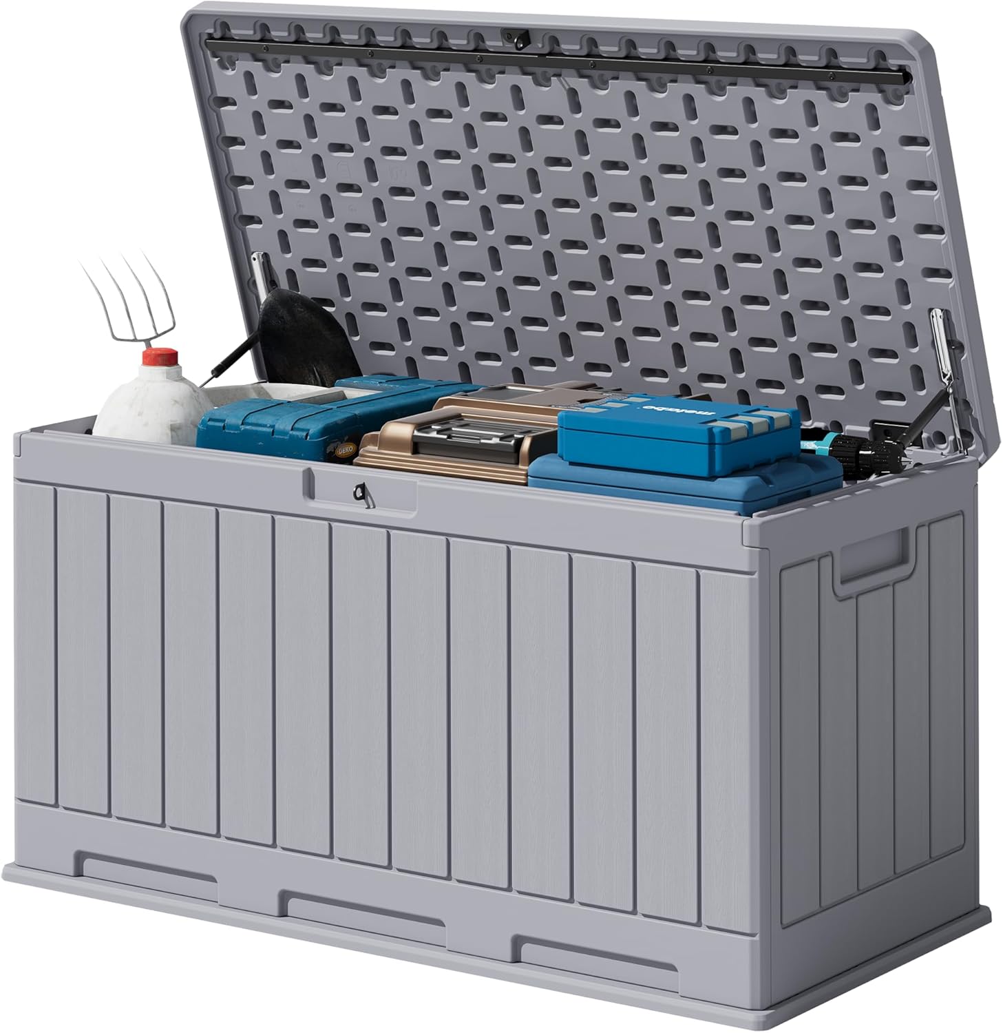 Devoko 78 Gallon Deck Box, Waterproof Resin Outdoor Storage Box for Outside and Patio, Outdoor Storage Bench Lockable for Patio Furniture, Garden Tools and Pool Supplies (Black, 78 Gallon)