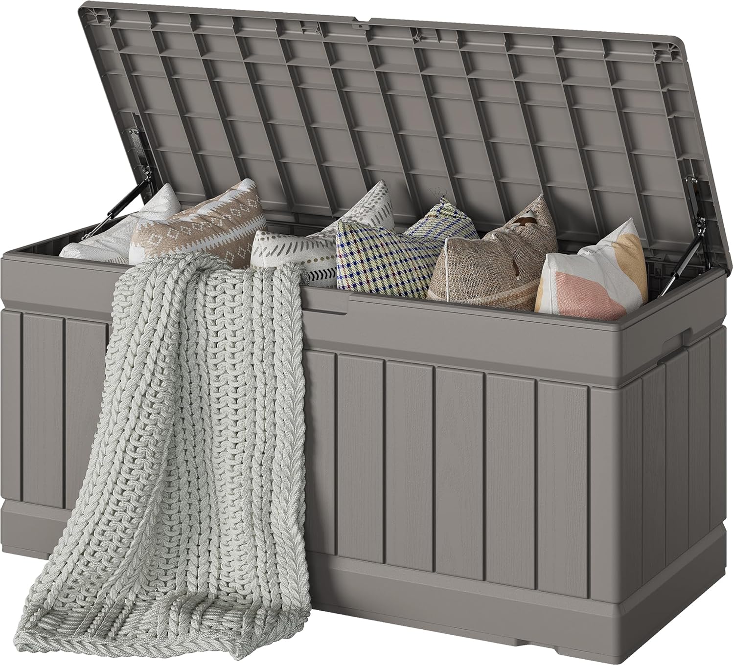 Devoko 78 Gallon Deck Box, Waterproof Resin Outdoor Storage Box for Outside and Patio, Outdoor Storage Bench Lockable for Patio Furniture, Garden Tools and Pool Supplies (Black, 78 Gallon)