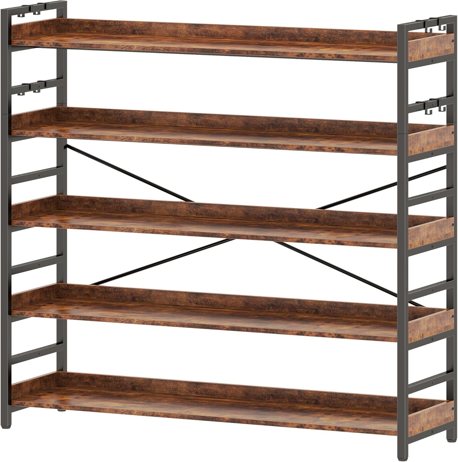 HCHQHS Bookshelf, Adjustable Industrial Bookcase, Vertical Tall Book Shelf, Wood and Black Metal Open Bookshelves for Home Office, Living Room, Bedroom (Rustic Brown, 6-Tier (31" W x 70" H))