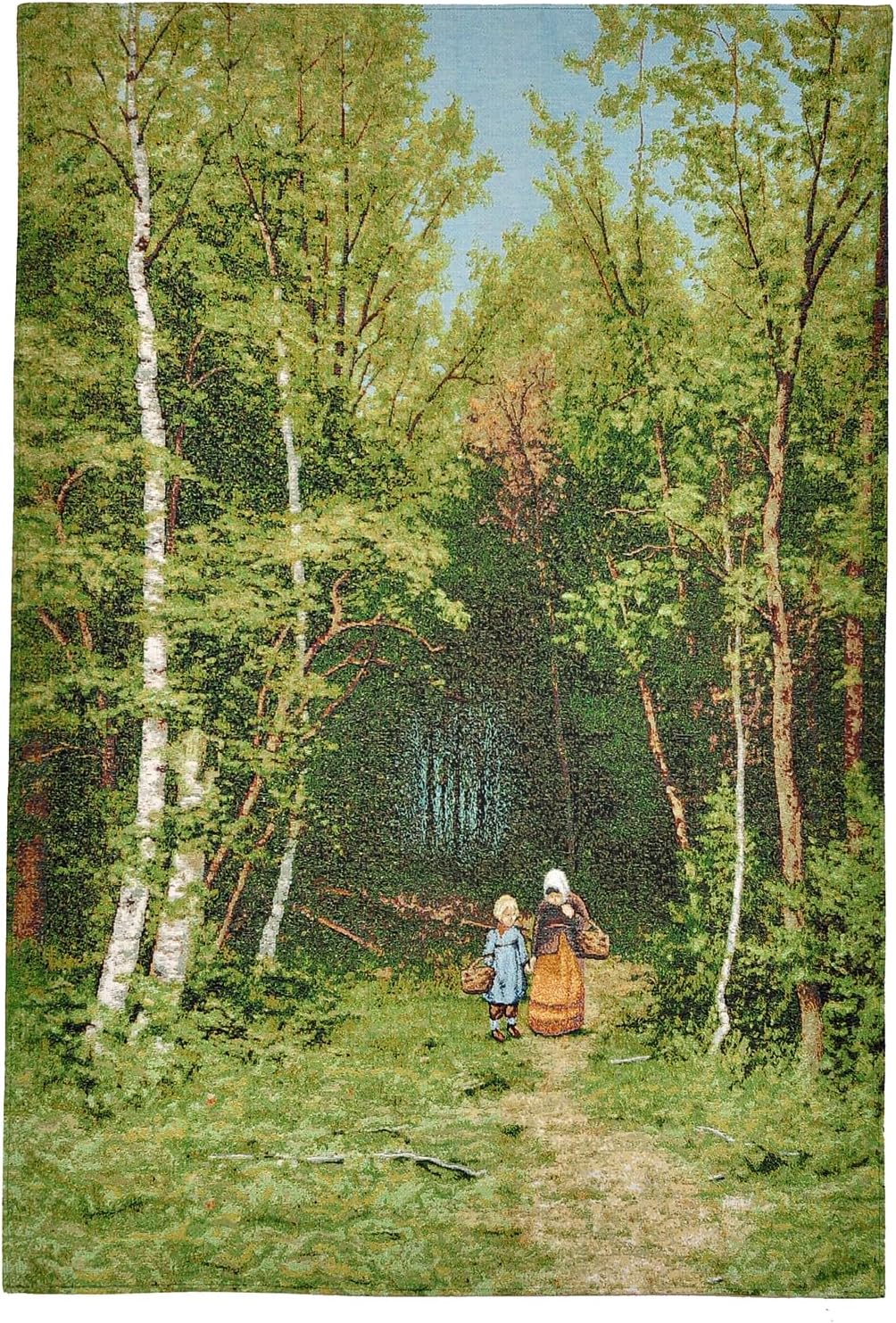 Vintage Nature Tapestry Wall Hanging Set with Telescopic Rod & Tassels - Jacquard Woven Fabric Aesthetic Lake & Mountain Landscape Wall Tapestry for Bedroom/Living Room Decor Green Art (42"x27")