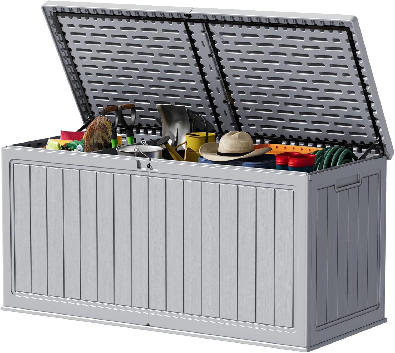 Devoko 78 Gallon Deck Box, Waterproof Resin Outdoor Storage Box for Outside and Patio, Outdoor Storage Bench Lockable for Patio Furniture, Garden Tools and Pool Supplies (Black, 78 Gallon)