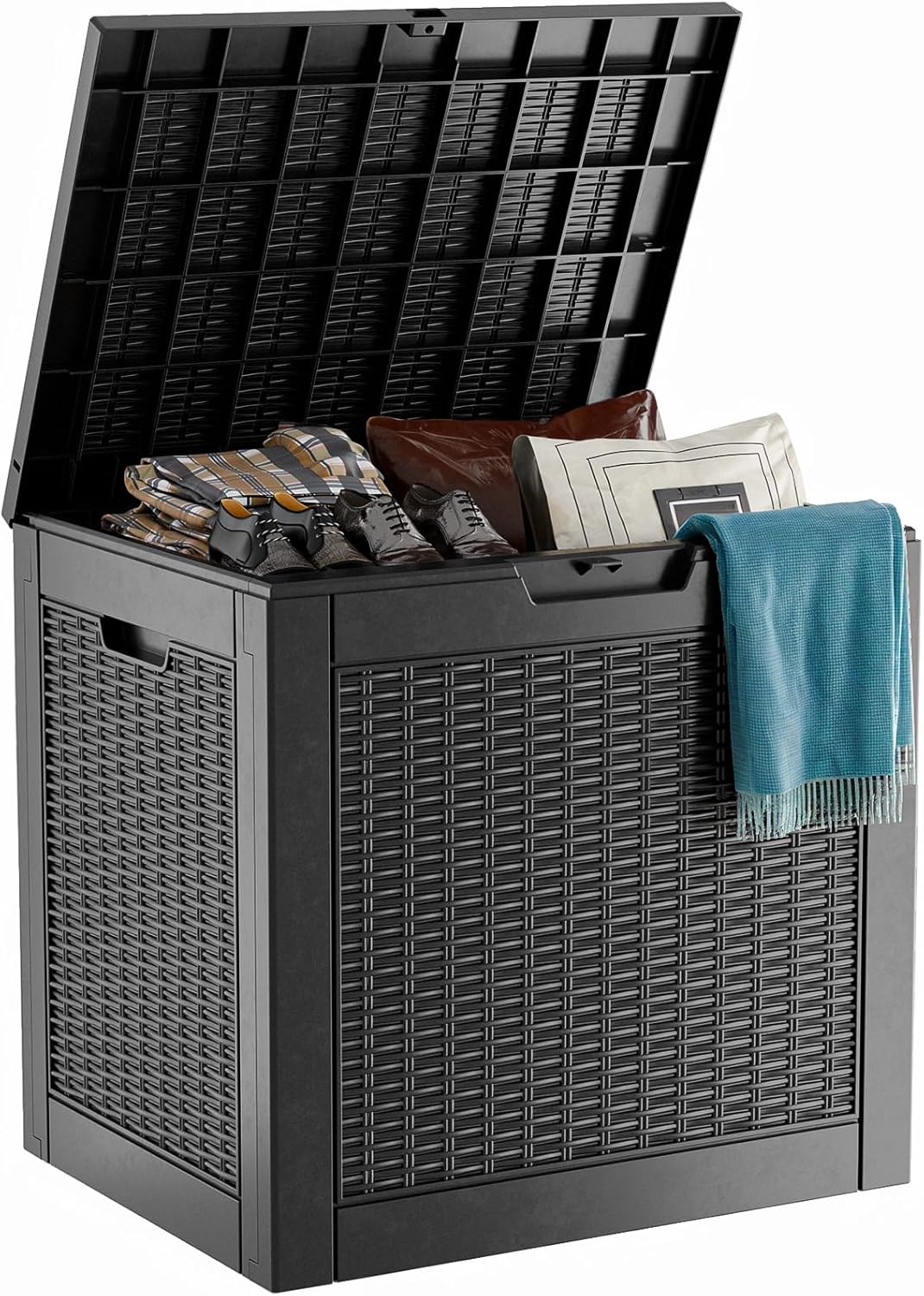 MAIUSCOLI 150 Gallon Waterproof Outdoor Storage Box,Resin Deck Box,Lockable Outside Storage Box Container for Patio Furniure,Garden,Tools (150 Gallon,Black)