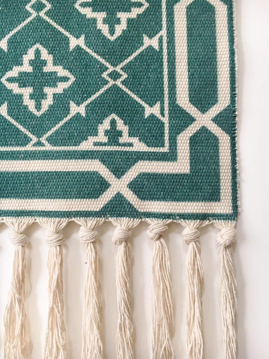 Macrame Woven Wall Tapestry Hanging Art, 20x34 Extra Large Boho Chic Bohemian Morocco Dark Green Geometric Tapestries Decor for Apartment Dorm Kids Living Room Bedroom Door Entrance