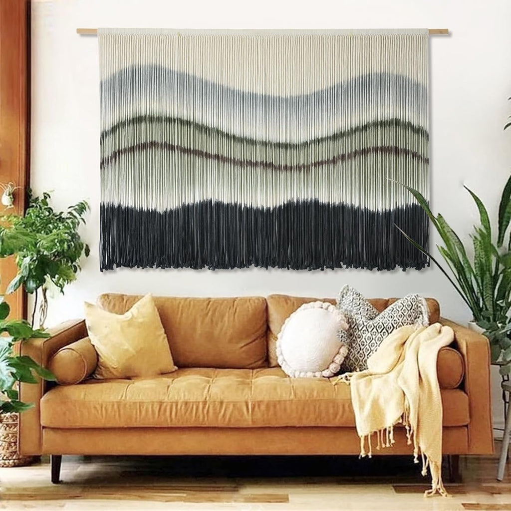 Flber Macrame Wall Hanging Extra Large Dip-Dyed Coastal Tapestry Boho Wall Decor for Living Room Bedroom Above Couch 57" W x 35" L
