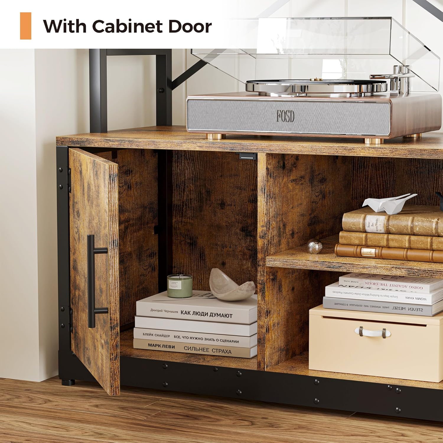 IRONCK Bookshelves 6 Tiers 73.1 inch Tall Industrial Bookshelf with Doors, Bookcase and Display Shelf, Open Storage Cabinet for Living Room, Home Office