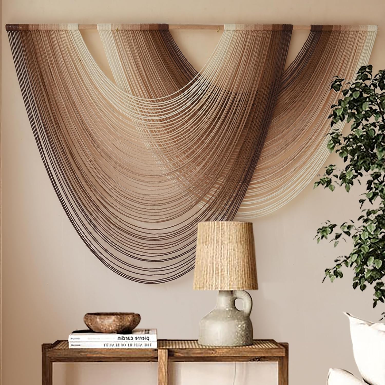 Macrame Wall Hanging Boho Wall Decor Tapestry Dip Dyed Ombre Moss Green Handmade Wall Art Woven Cotton Rope Backdrop with for Bedroom Living Room, 57" W x 39" L