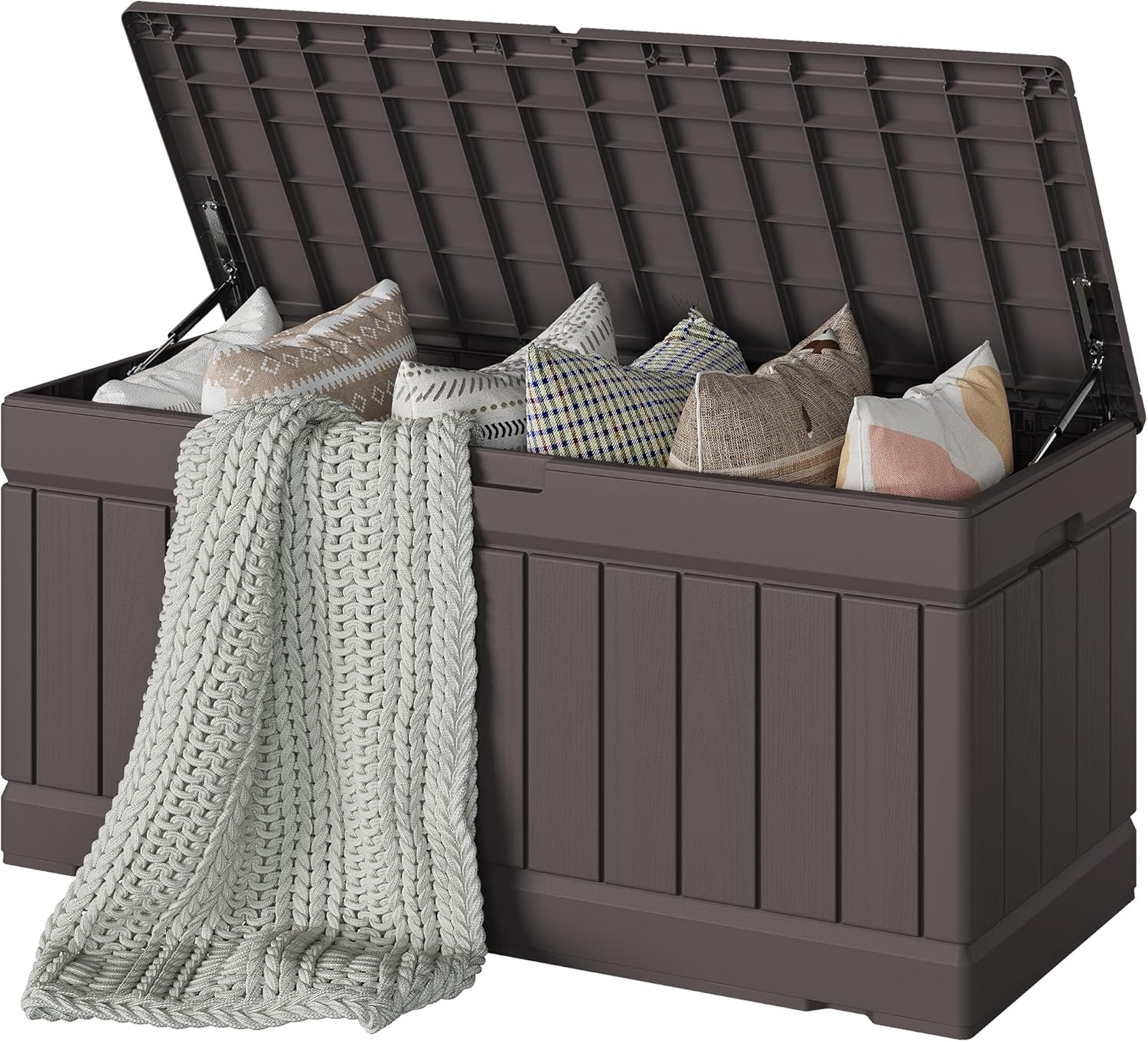 Devoko 78 Gallon Deck Box, Waterproof Resin Outdoor Storage Box for Outside and Patio, Outdoor Storage Bench Lockable for Patio Furniture, Garden Tools and Pool Supplies (Black, 78 Gallon)