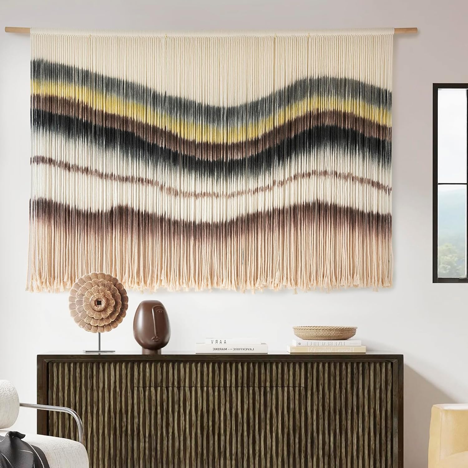 Flber Macrame Wall Hanging Extra Large Dip-Dyed Coastal Tapestry Boho Wall Decor for Living Room Bedroom Above Couch 57" W x 35" L