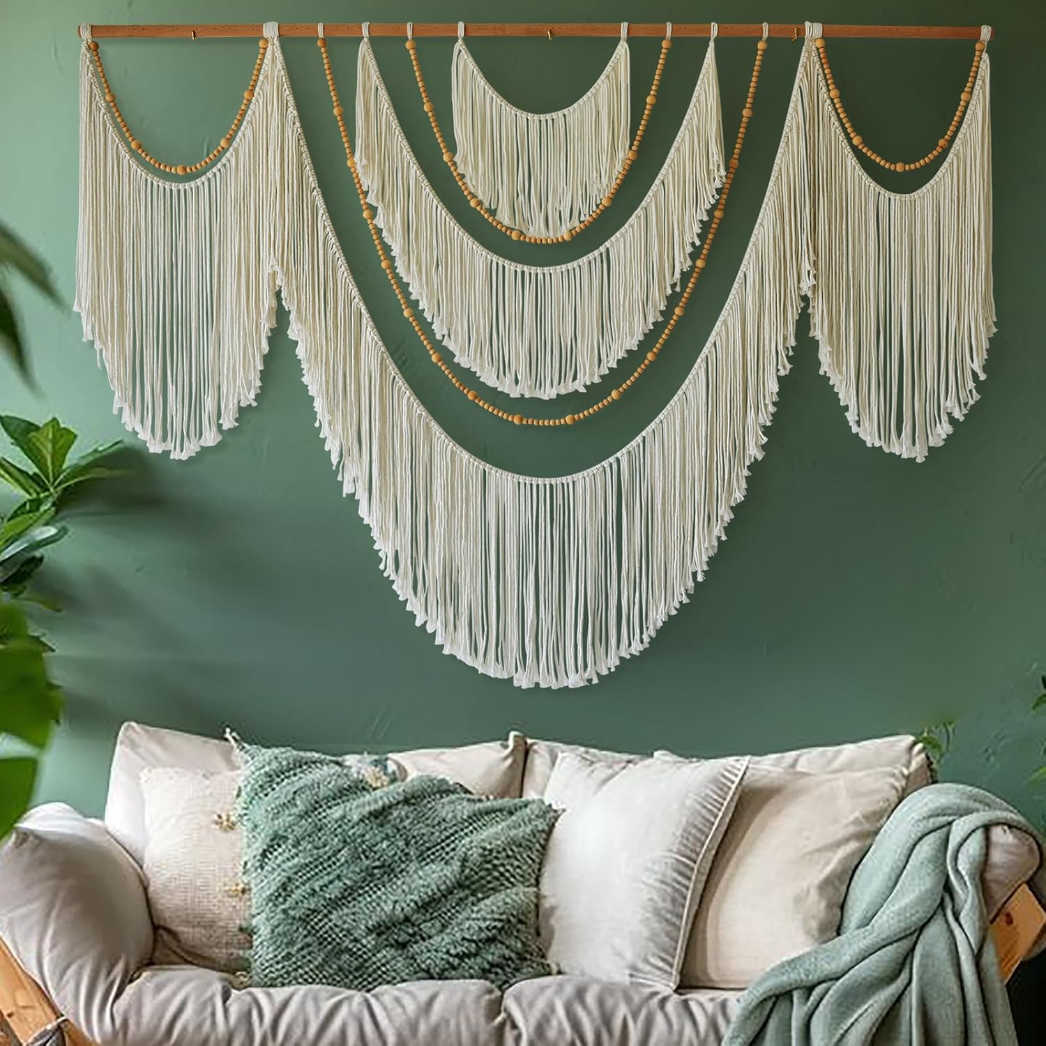 Flber Macrame Wall Hanging Extra Large Dip-Dyed Coastal Tapestry Boho Wall Decor for Living Room Bedroom Above Couch 57" W x 35" L
