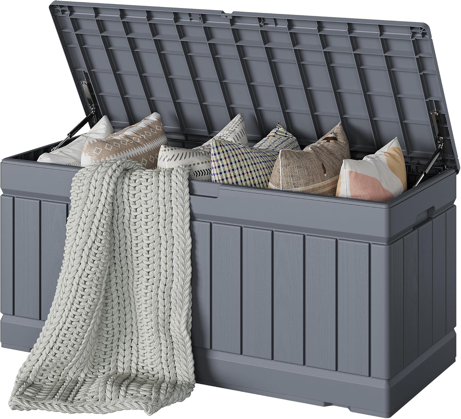 Devoko 78 Gallon Deck Box, Waterproof Resin Outdoor Storage Box for Outside and Patio, Outdoor Storage Bench Lockable for Patio Furniture, Garden Tools and Pool Supplies (Black, 78 Gallon)