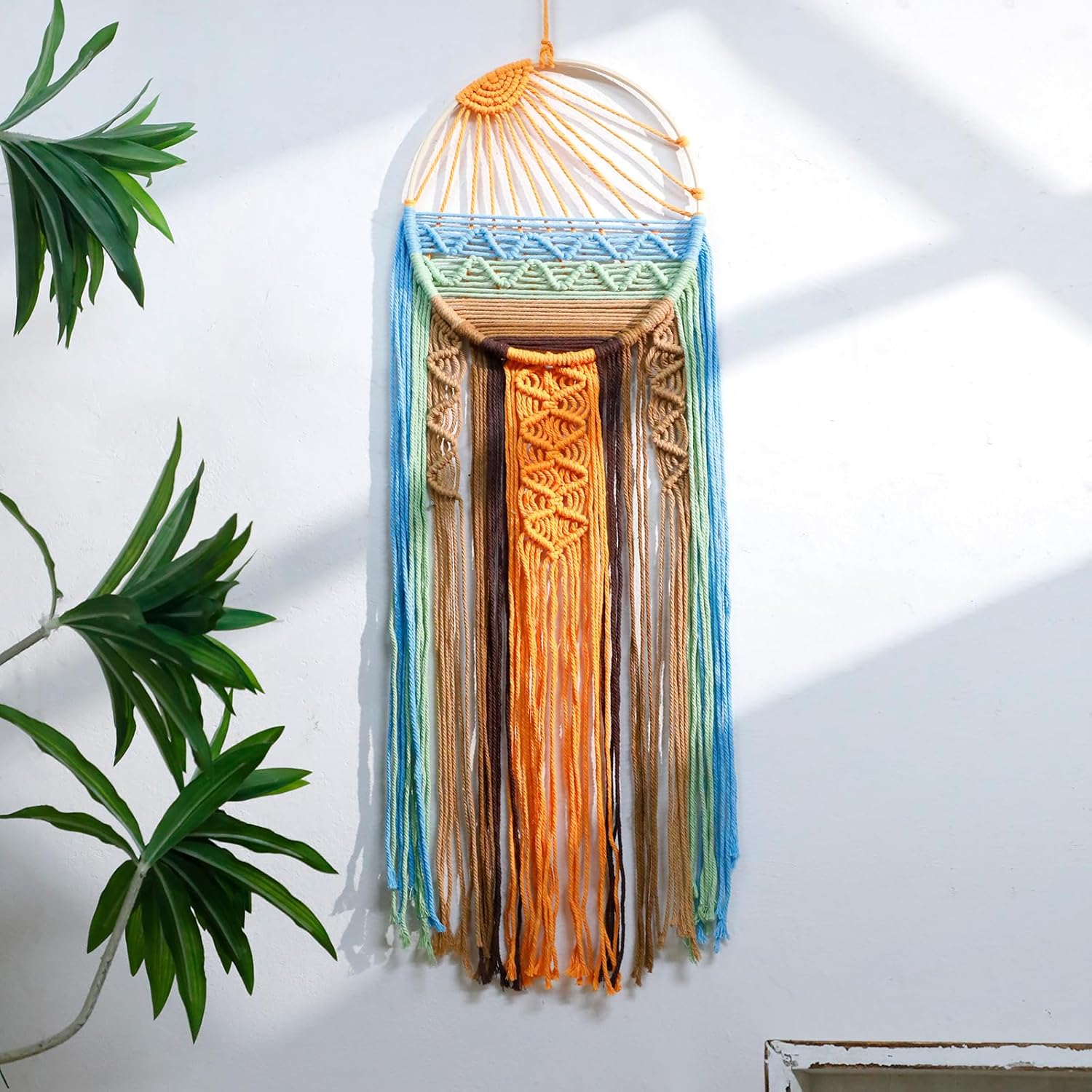3 Pack Macrame Wall Hanging Tapestry Sunrise Sunset Wall Art Set, Hand Woven Boho Tapestries Colorful Sun Wall Decor for Bedroom Living Room Apartment (3 Pcs)