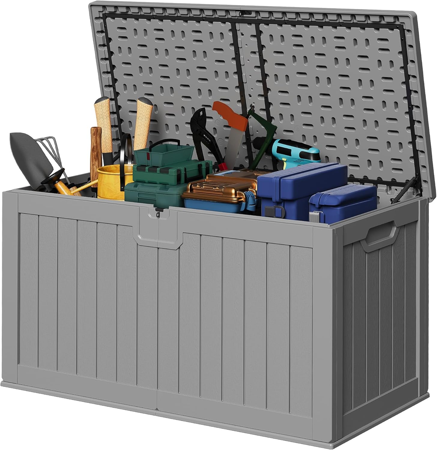 Devoko 78 Gallon Deck Box, Waterproof Resin Outdoor Storage Box for Outside and Patio, Outdoor Storage Bench Lockable for Patio Furniture, Garden Tools and Pool Supplies (Black, 78 Gallon)