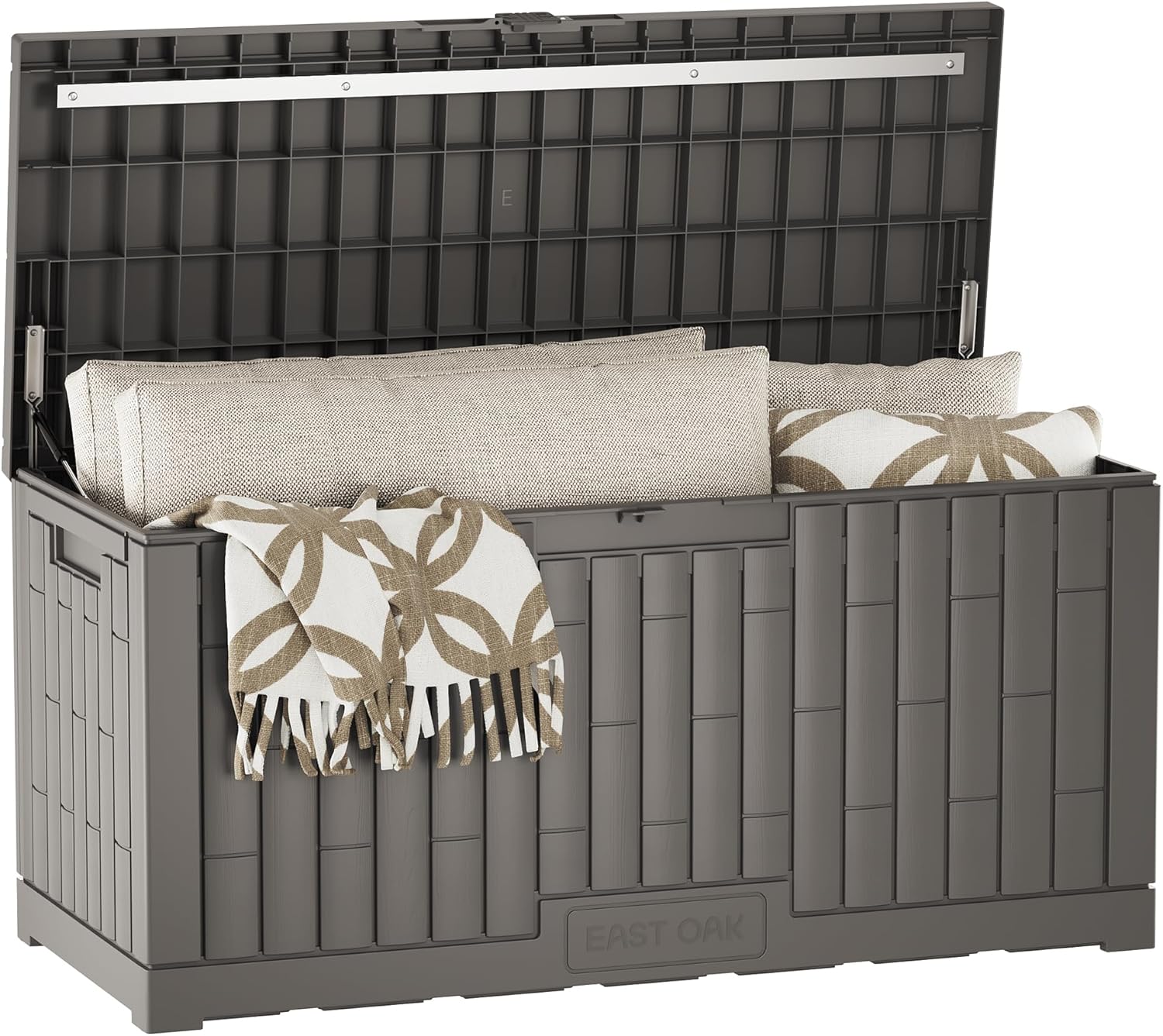 EAST OAK Outdoor Storage Box, 60 Gallon Deck Box Indoor and Outdoor Use, Waterproof Resin Storage Bin for Patio Cushions, Gardening Tools, Lockable, UV Resistant, Grey