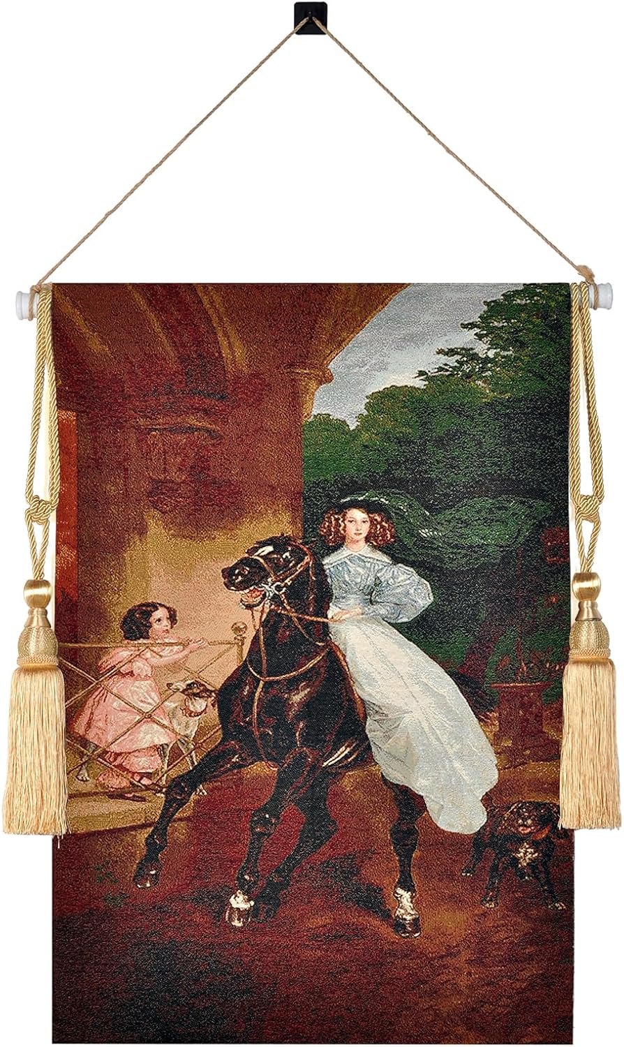 AureoMadis Woven Tapestry Wall Hanging - Large Vintage Medieval Renaissance Victorian Art Home Decor for Living Room Bedroom (34.5" W x 28.0" H) - Hunting Scene with lining