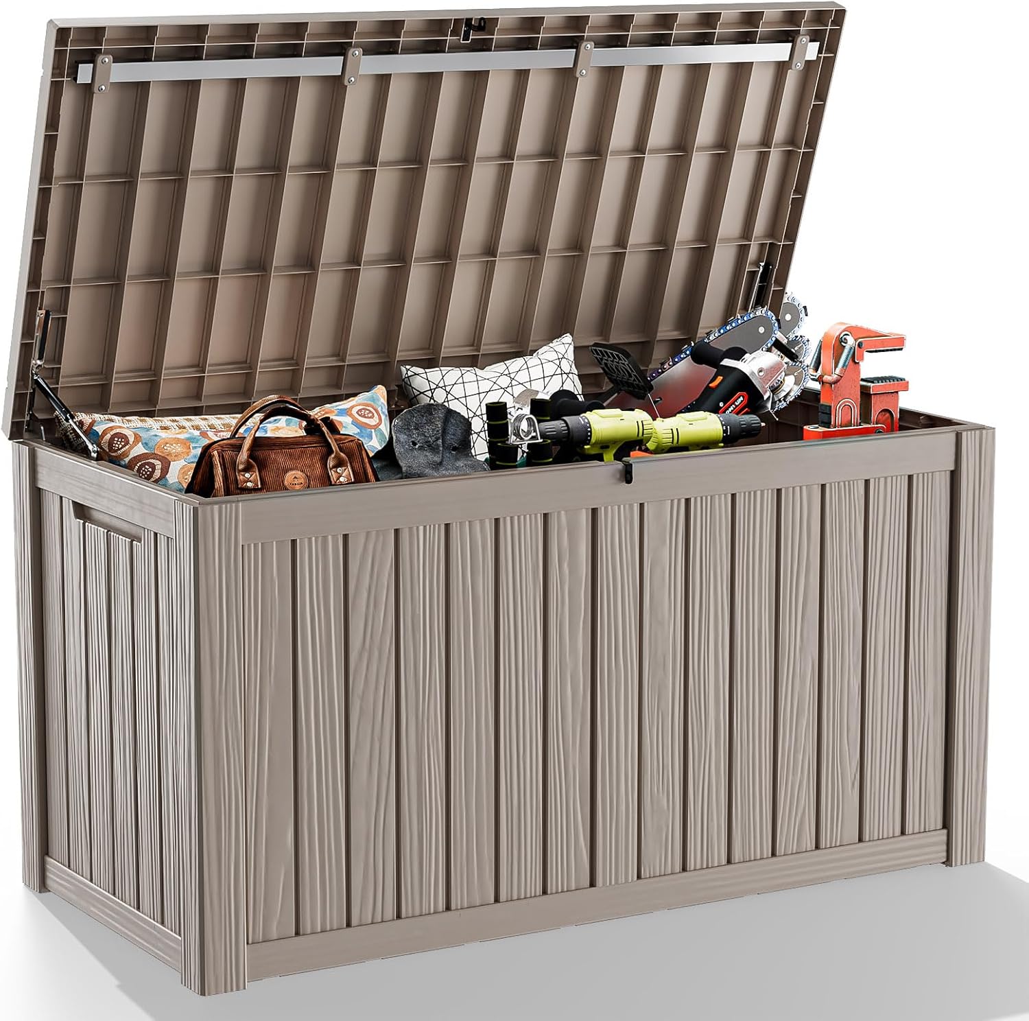 MAIUSCOLI 150 Gallon Waterproof Outdoor Storage Box,Resin Deck Box,Lockable Outside Storage Box Container for Patio Furniure,Garden,Tools (150 Gallon,Black)