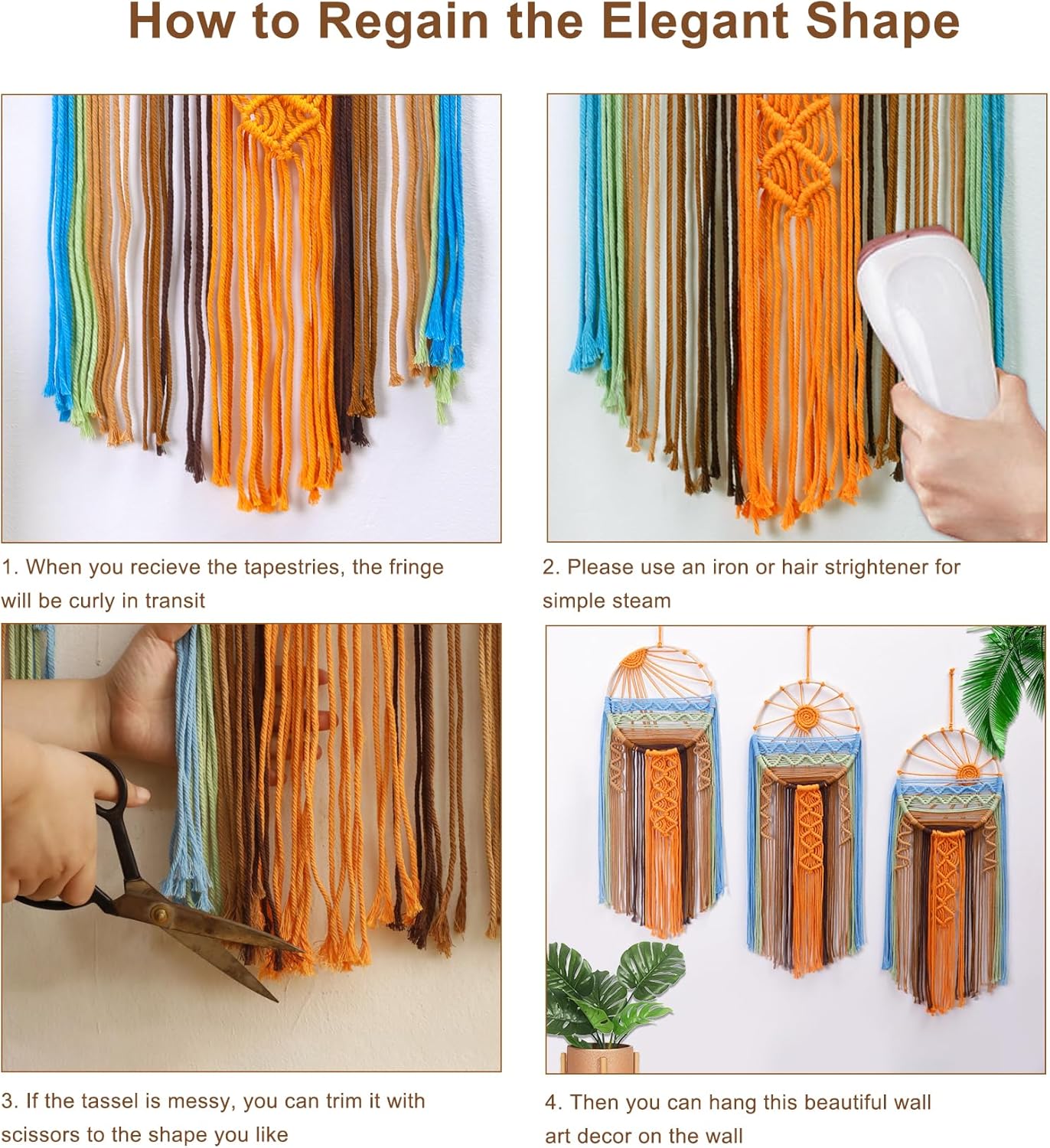 3 Pack Macrame Wall Hanging Tapestry Sunrise Sunset Wall Art Set, Hand Woven Boho Tapestries Colorful Sun Wall Decor for Bedroom Living Room Apartment (3 Pcs)